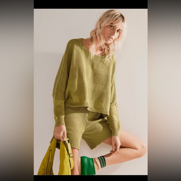 Free People Sweaters - NWT Free People Beach  Lena Sweater Short Set Sz Medium Moss Boxy Resort wear